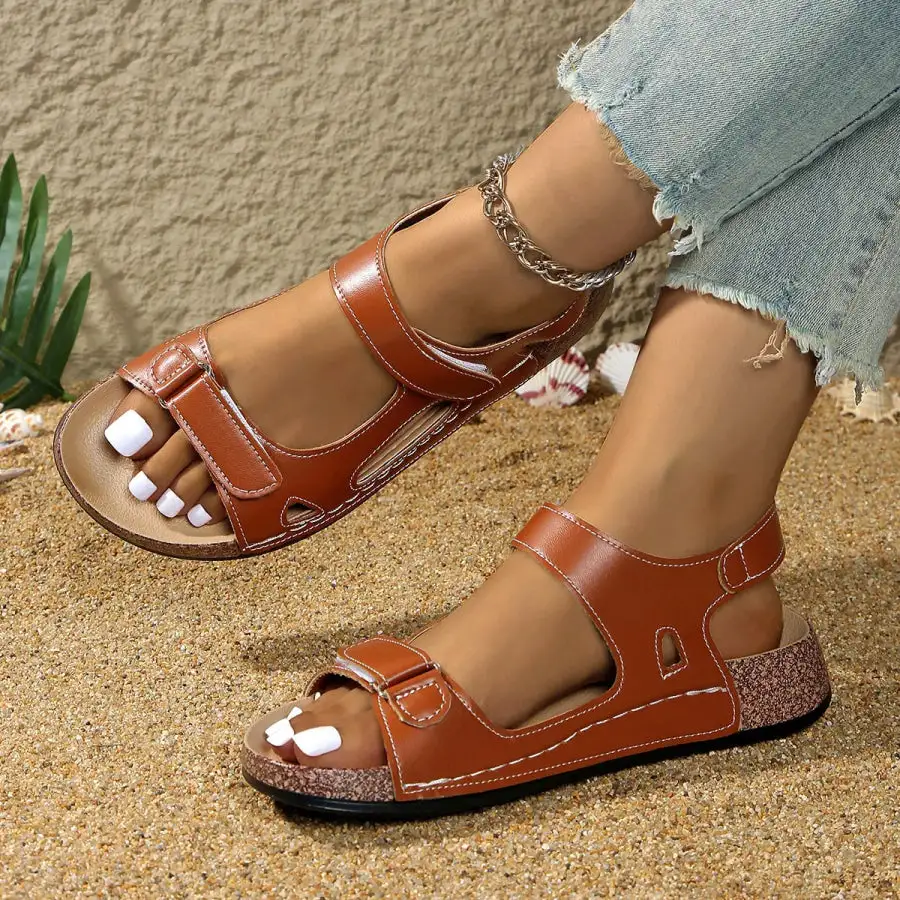 Buttoned Open Toe Wedge Sandals