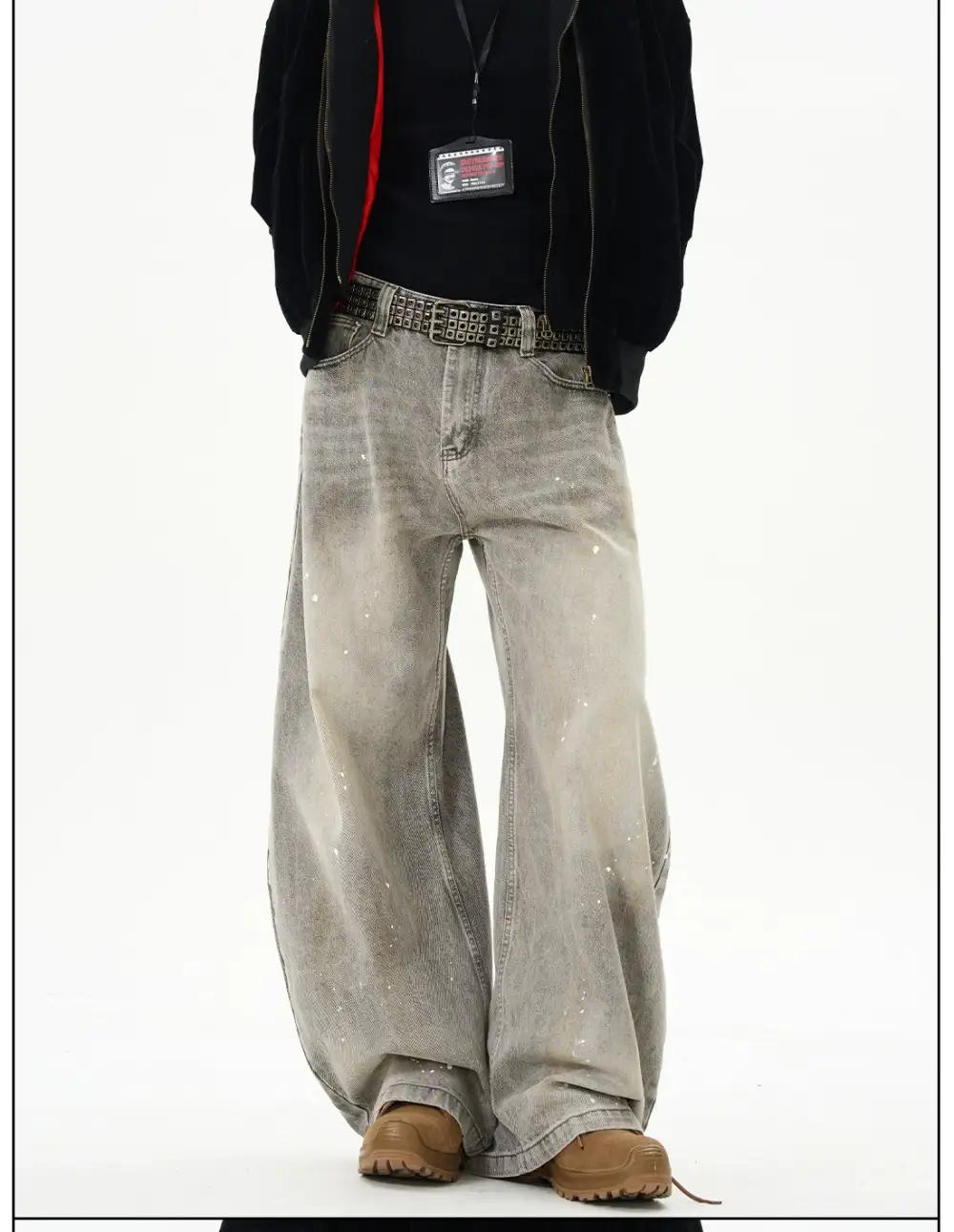 Wide-Leg Paint-Splatter Vintage-Wash Jeans