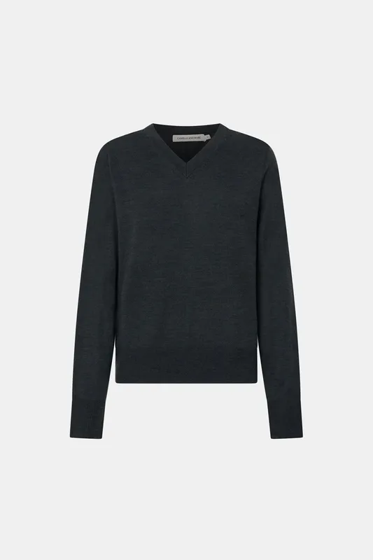 Charcoal Melange V-Neck Knit Sweater