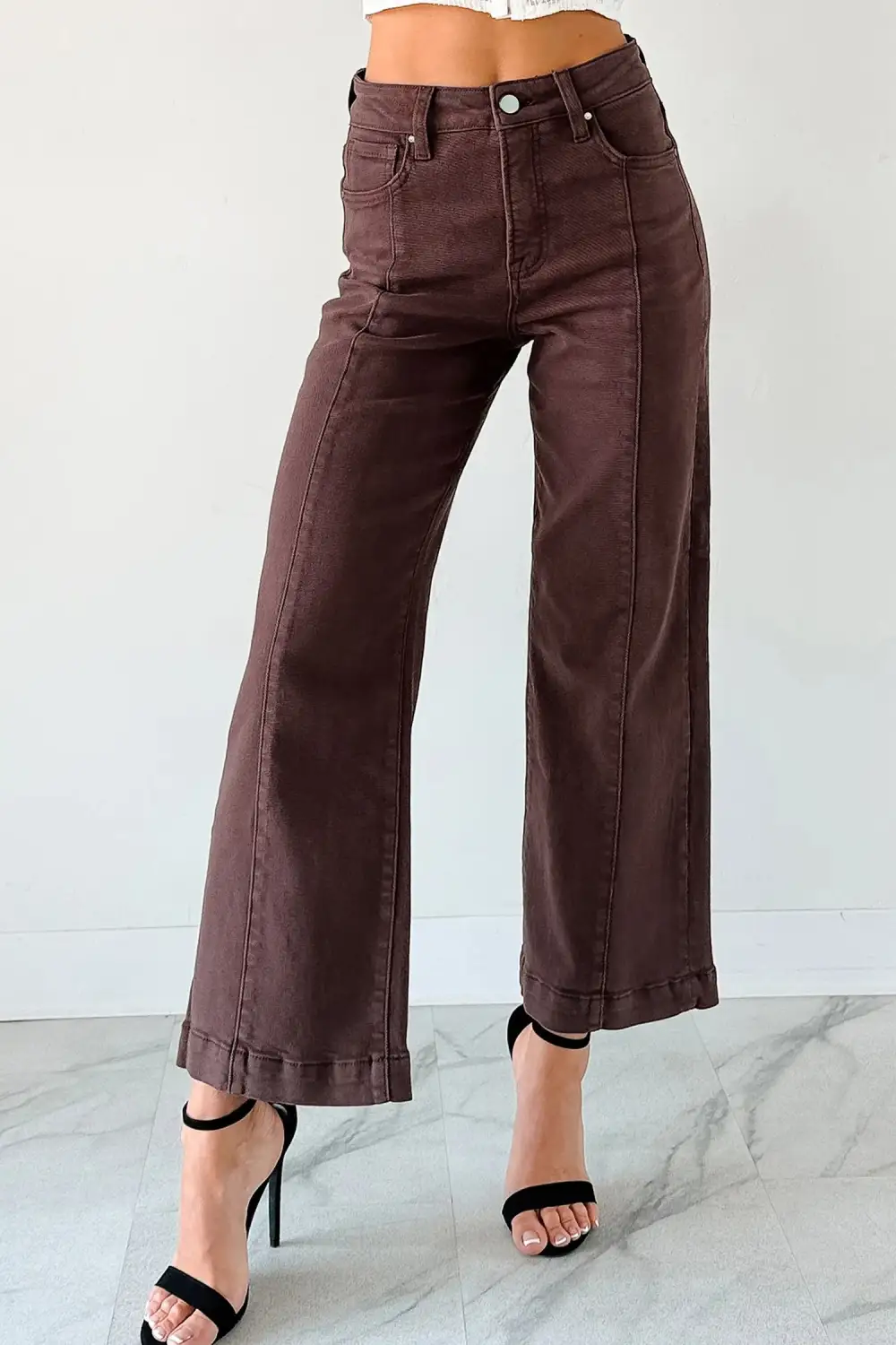 Wide Leg Cropped Seam Detail Casual Jeans