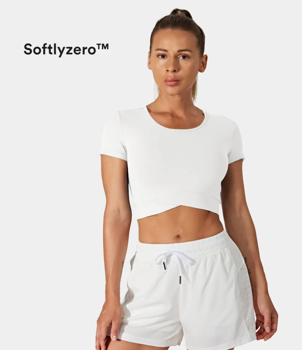 Softlyzero Plush Crossover Hem Cropped Sports Top