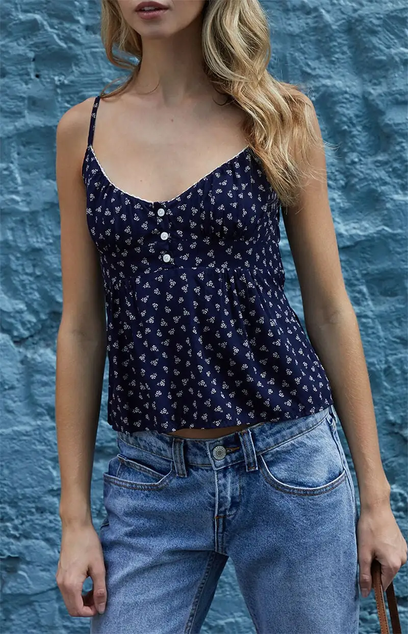 John Galt Navy Floral Woven Tank Top