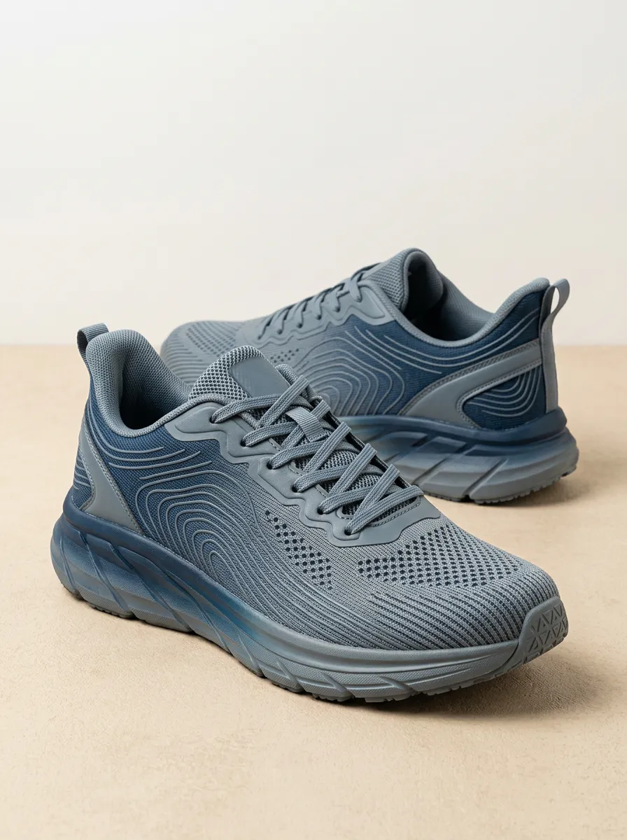 Unisex Topographic Pattern Printed Running Sneakers
