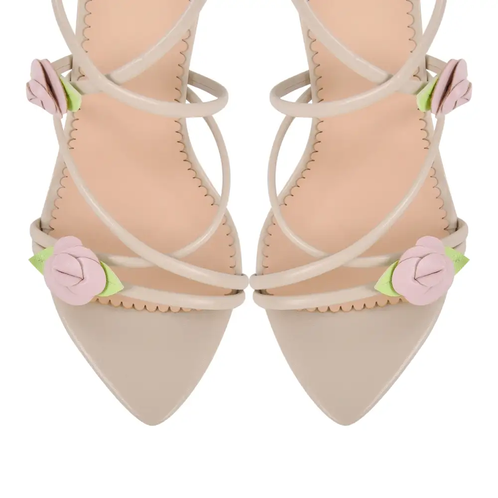 Pointed Toe Gladiator Flower Lace Up Stiletto Sandals
