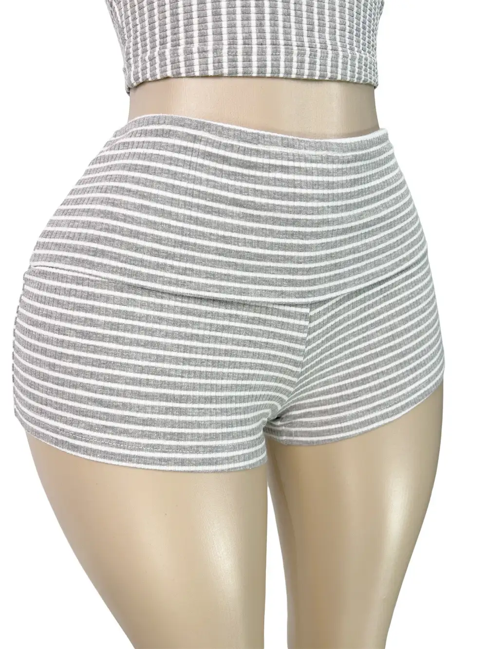 Striped Ribbed Tube Top and Shorts Two Piece Set