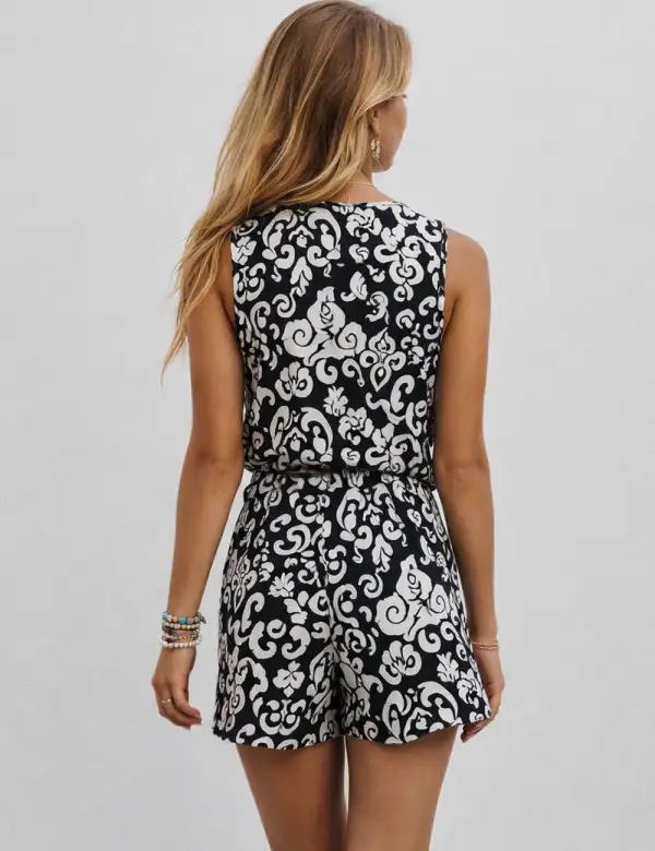 Boho Color Block Top Shorts Two Piece Set