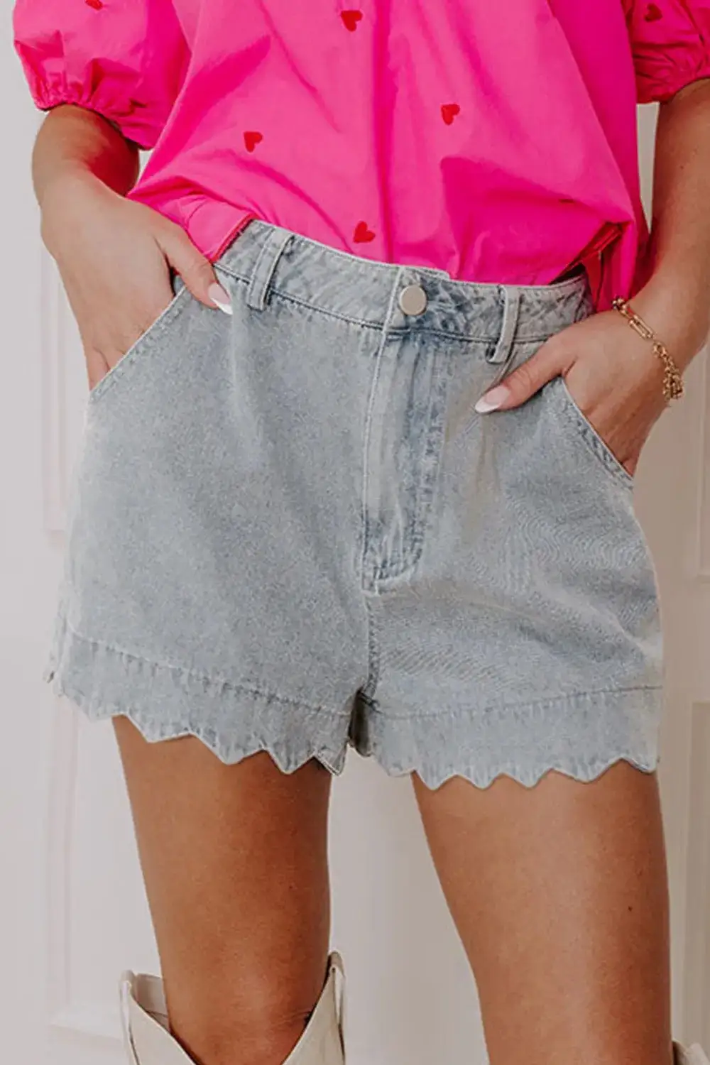 Scalloped Hem Shorts Denim Pants