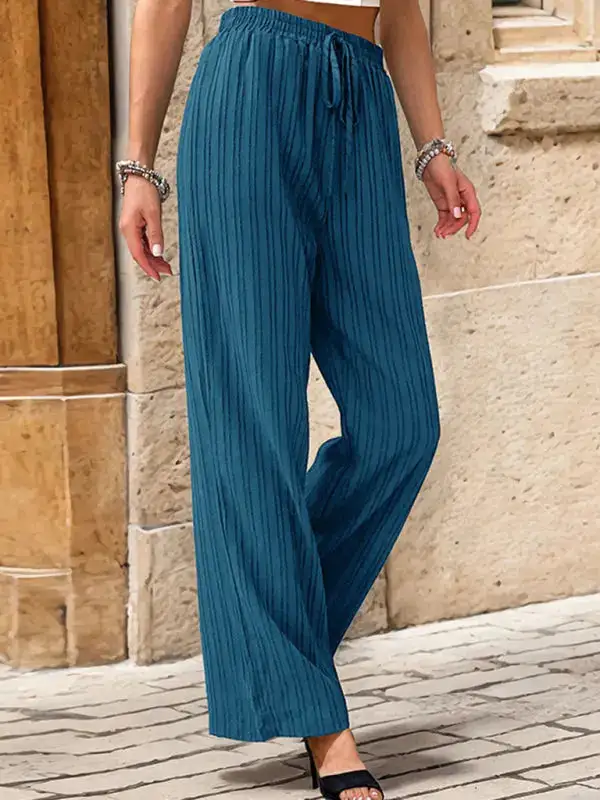 Pleated Textured Elastic Straight Pants