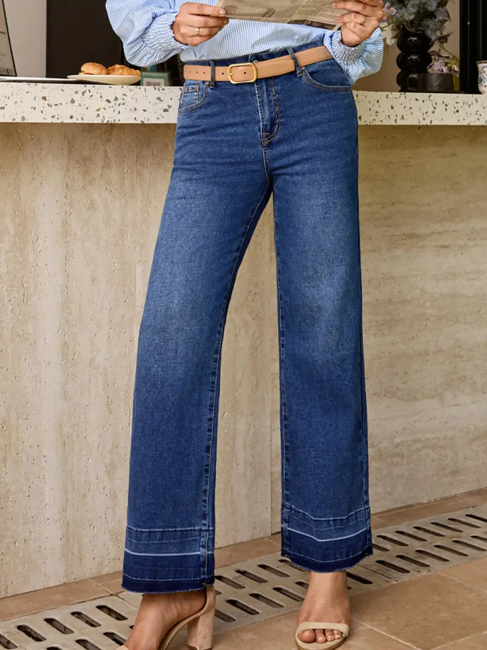 Sharp High Waist Straight Leg Raw Denim Jeans