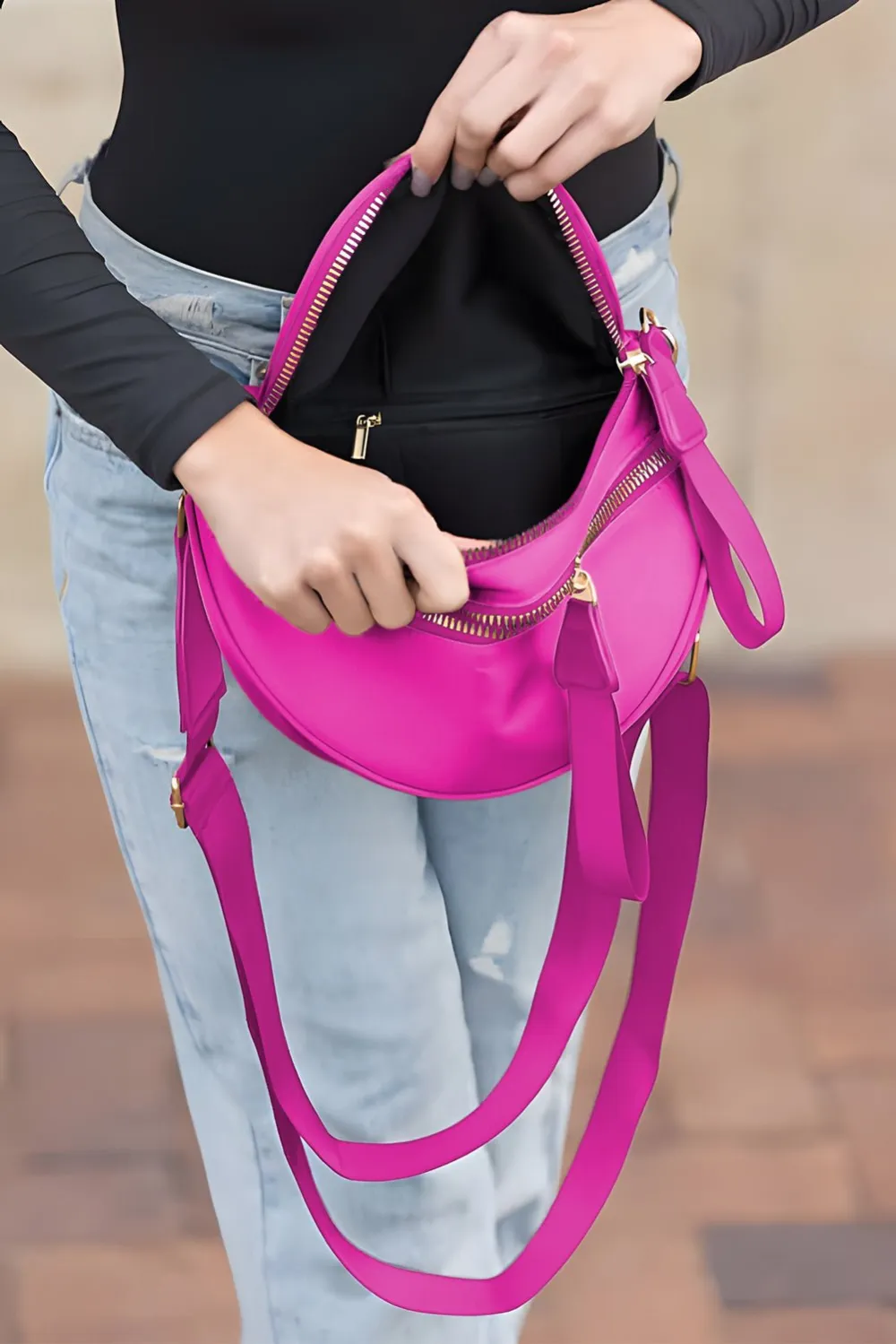 Double Zipper Strap Crossbody Bag