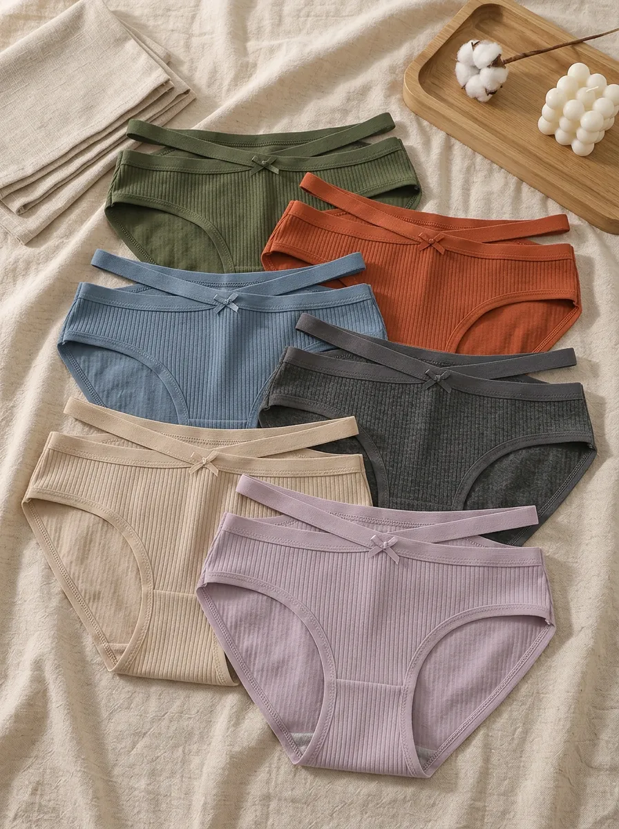 Women's Ribbed Cross-Waist Bowknot 6-Pack Panties