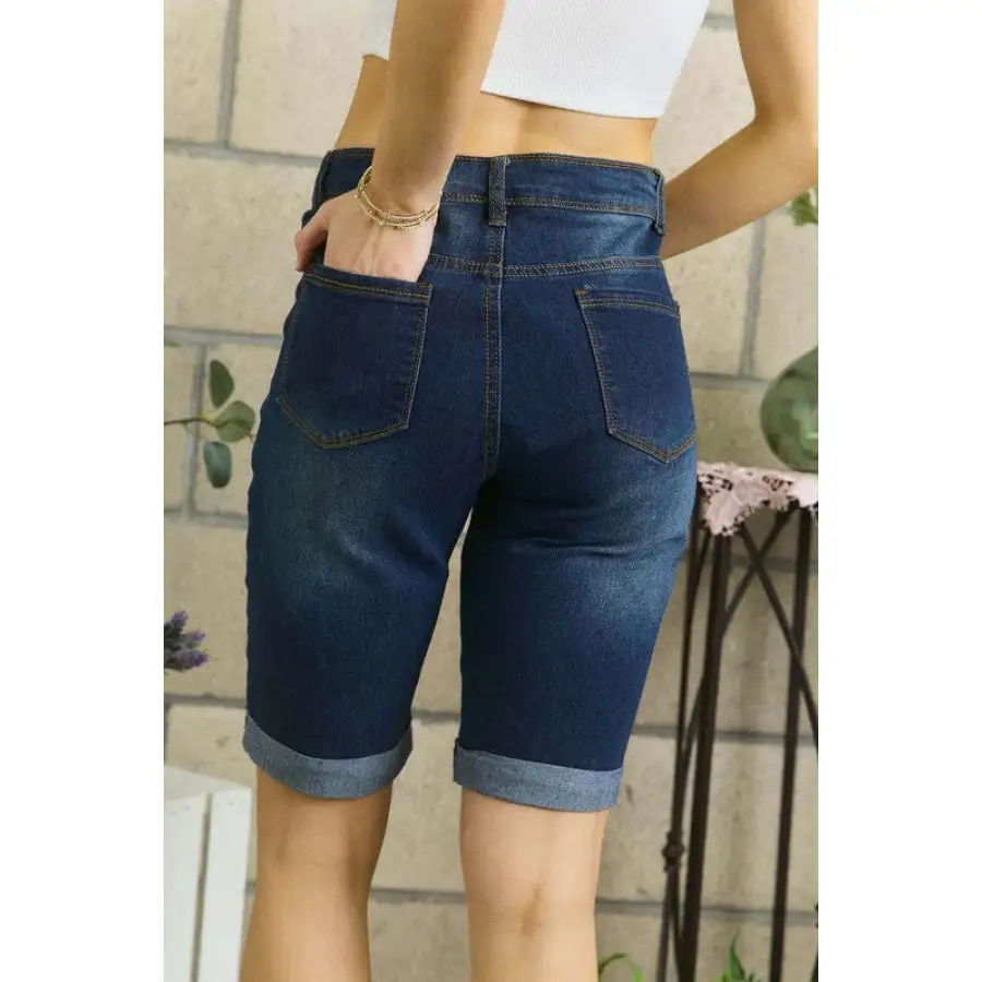 Casual Distressed Pocketed Denim Shorts