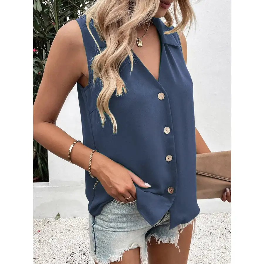 Full Size Collar Button Up Tank