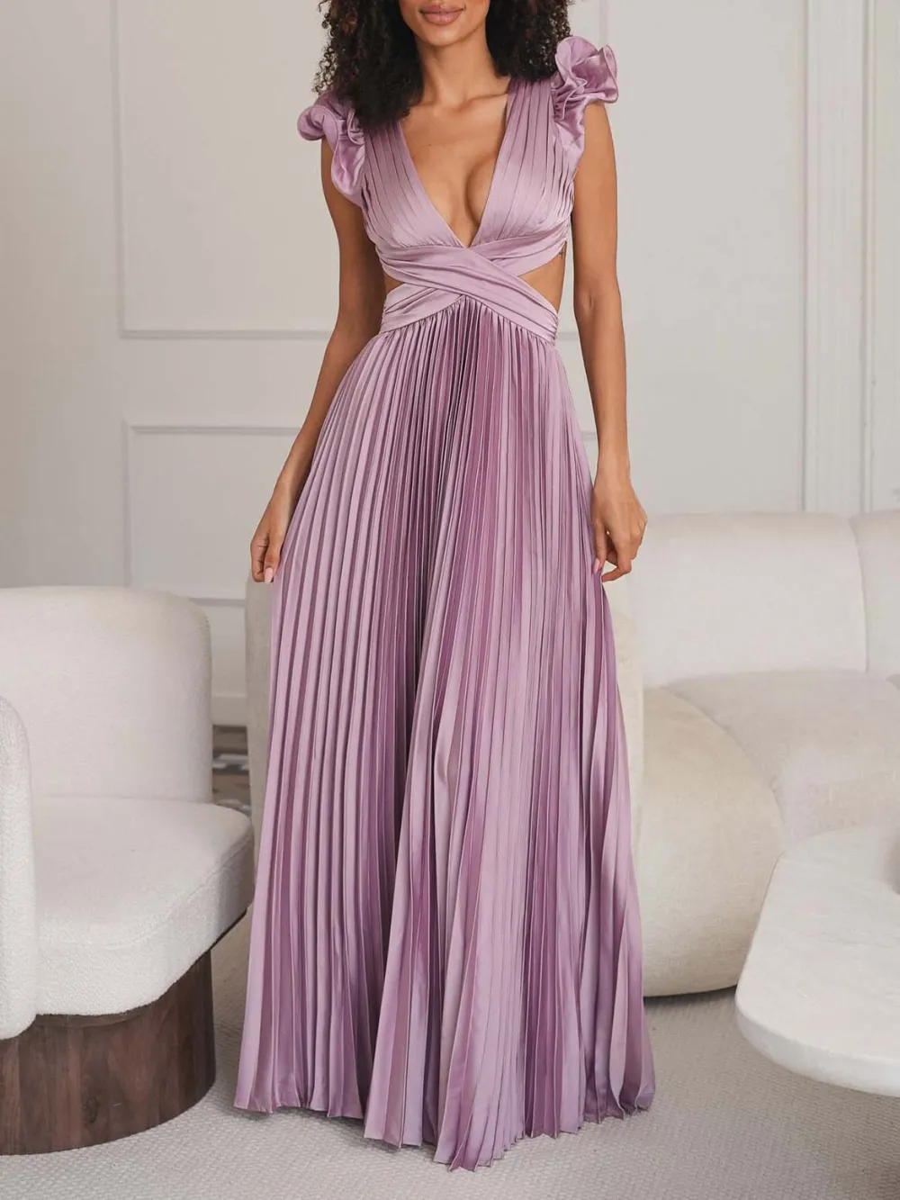 V Neck Open Back Maxi Dress