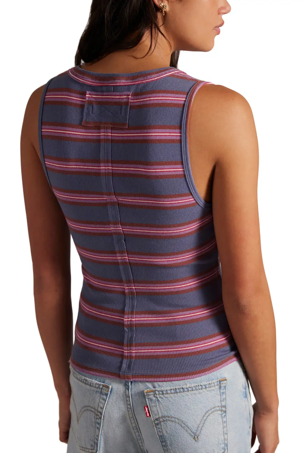Striped Ribbed Henley Fitted Tank Top
