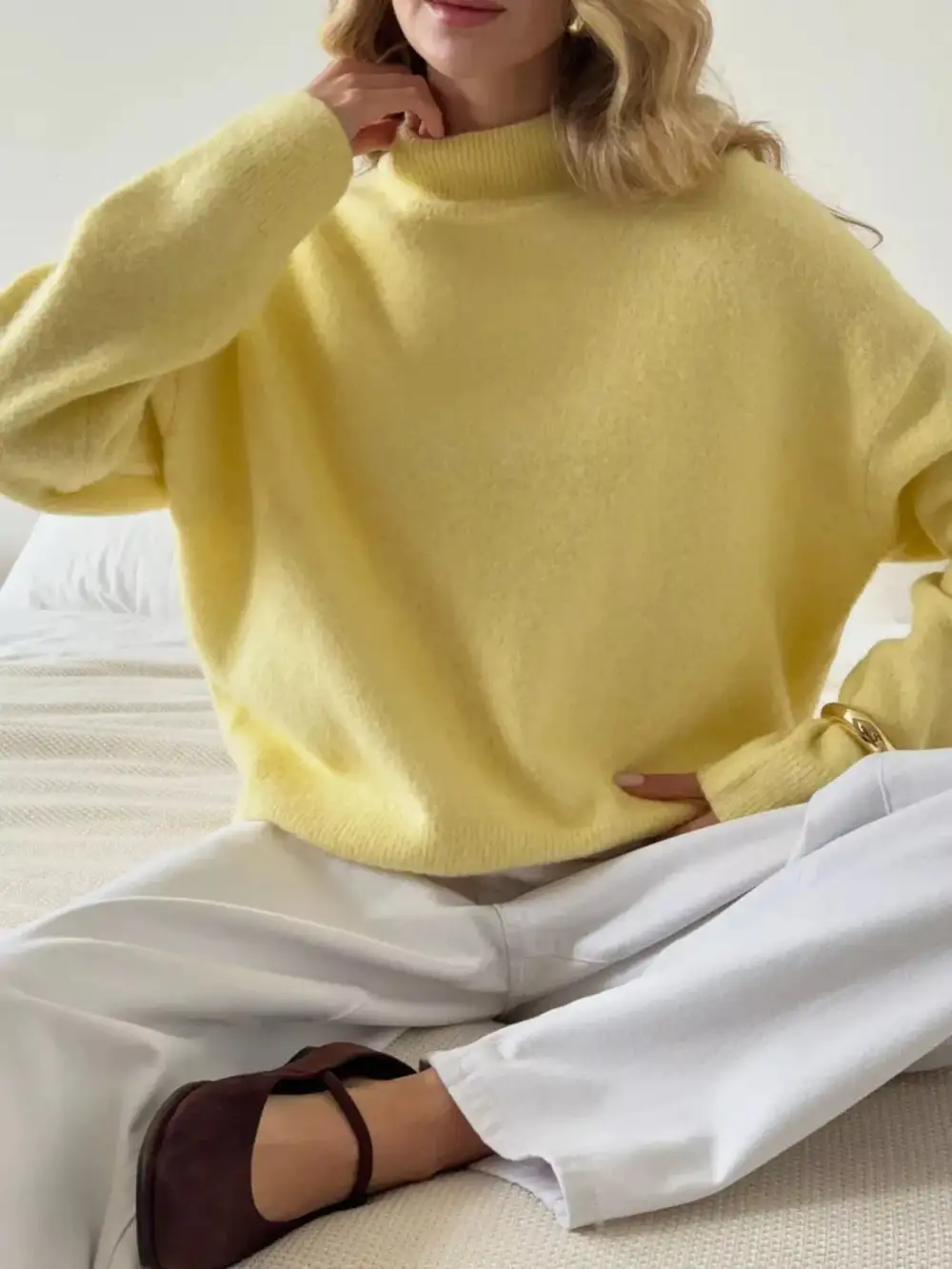 Mock Neck Dropped Shoulder Sweater