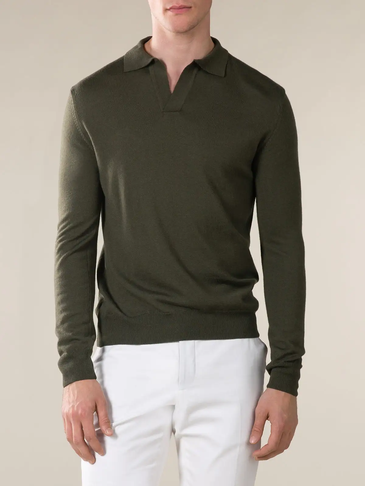 Cashmere Merino Blend Detail Polo Shirt With Buttonless Slim Fit Knit Construction