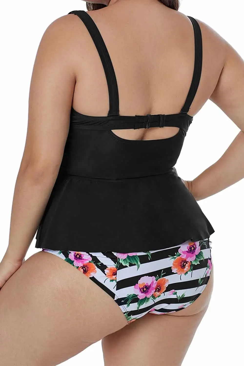 Swimwear Halter Neck Peplum Plus Size Tankini Set