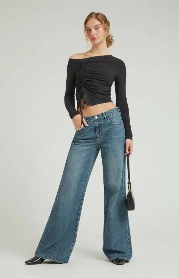PacSun Lena Medium Indigo Sparkle Low Rise Super Baggy Jeans