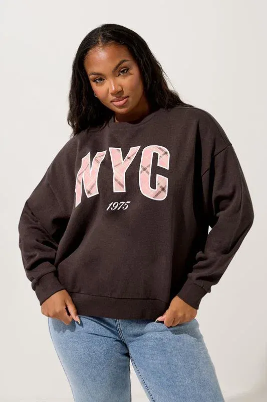 Chocolate Brown 'NYC' Check Sweatshirt