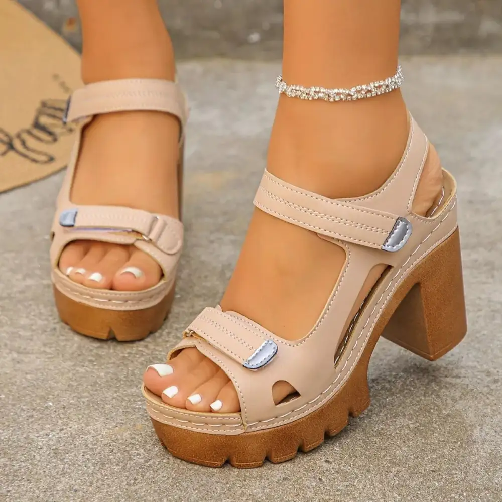 Ruffled Open Toe Block Heels Sandals