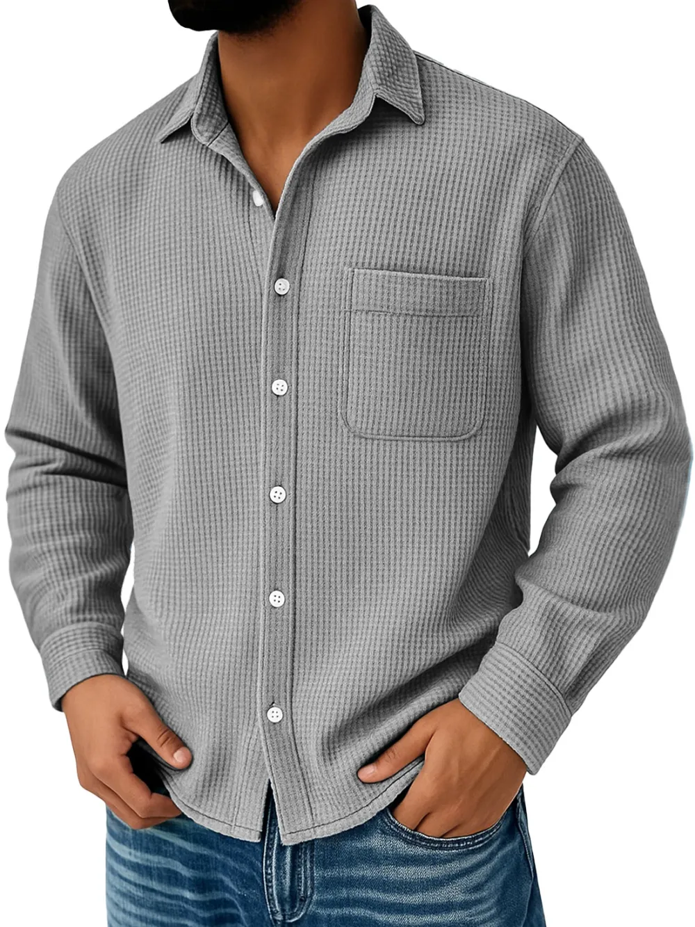 Easy Fit Textured Knit Pocket Shirt