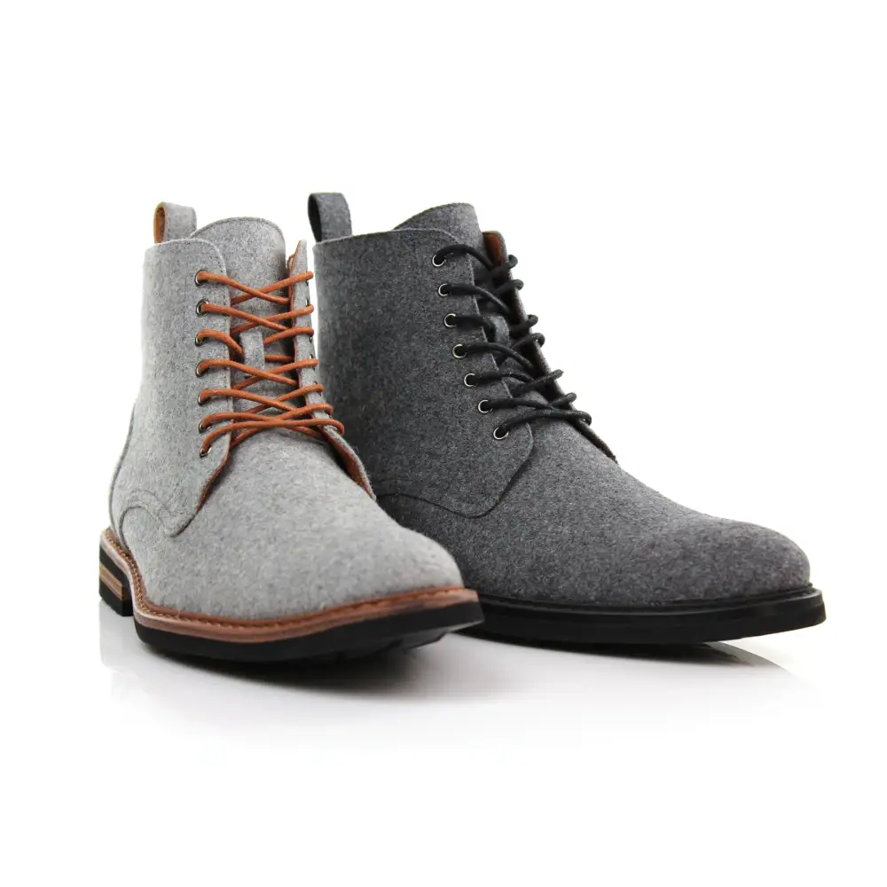 Faux-Leather Burnished Lace-Up Ankle Boots