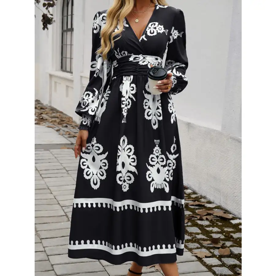 Devine Surplice Lantern Sleeve Midi Dress