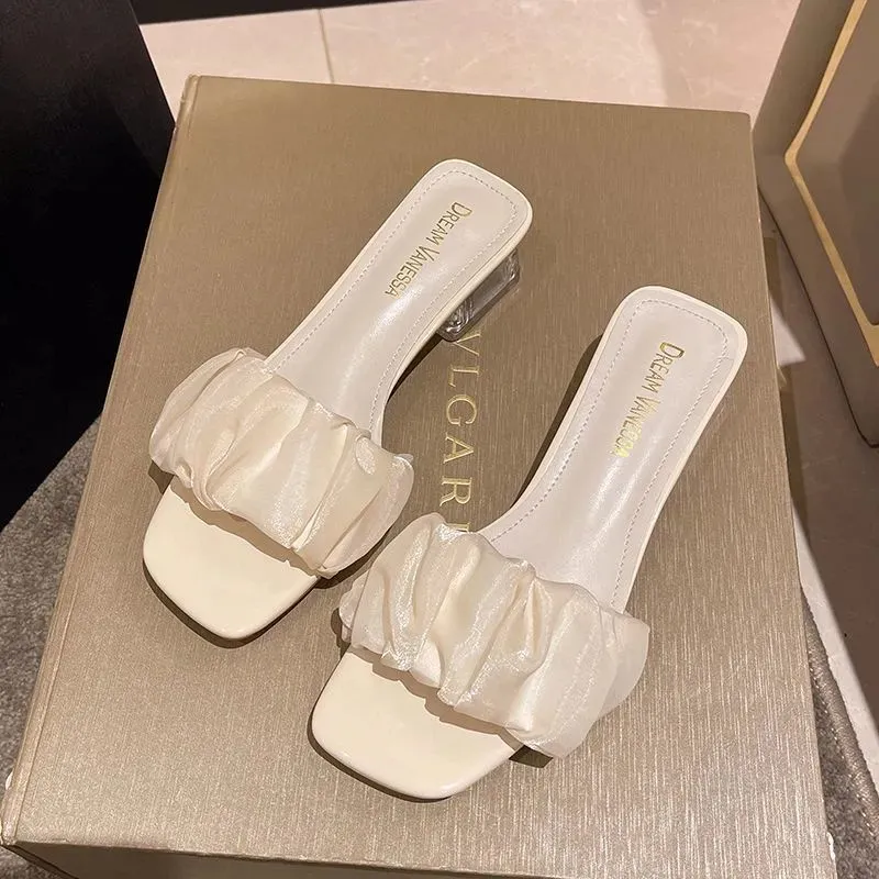 Slip On Square Toe Block Heel Sandals