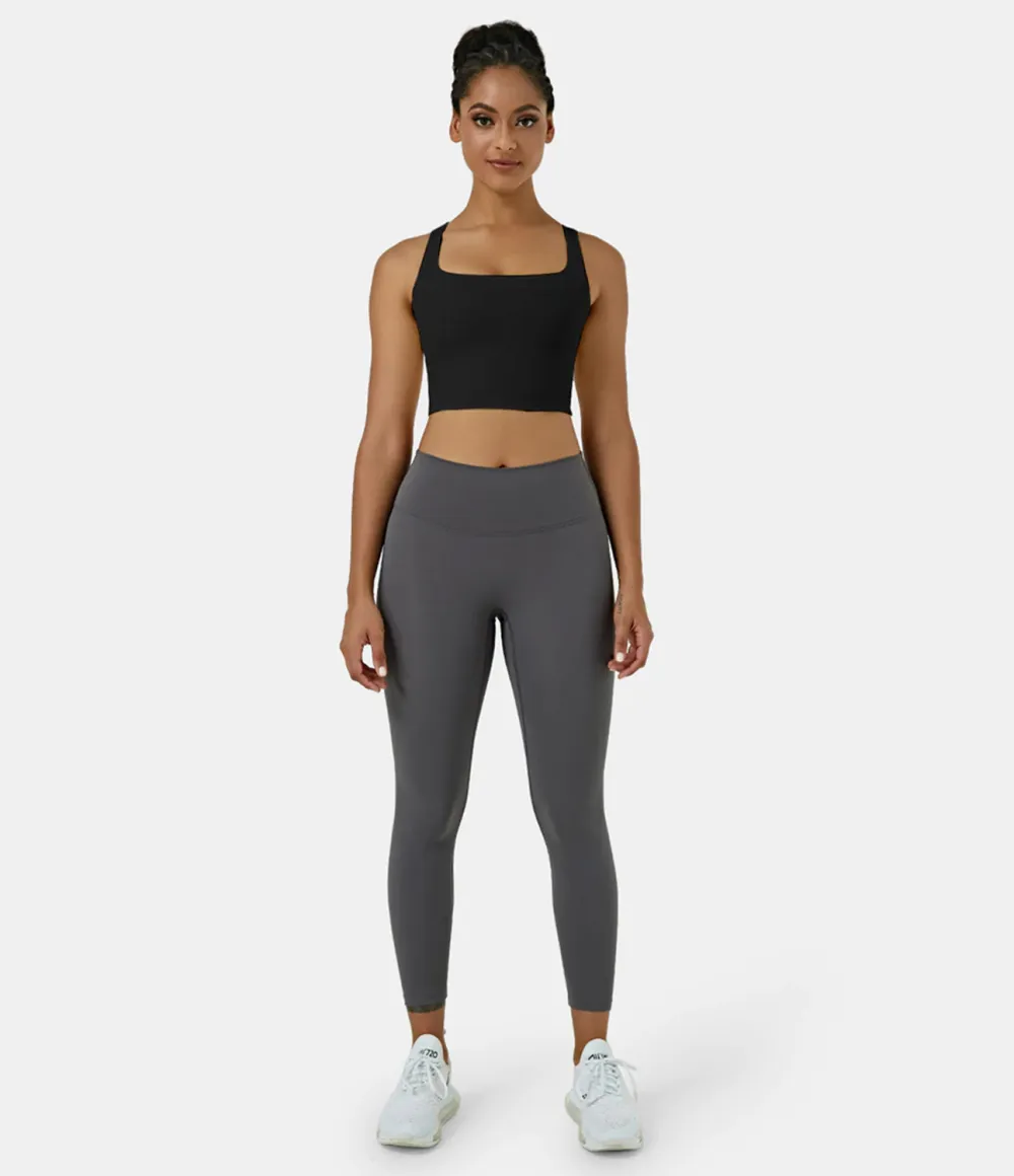 Softlyzero Airy Square Neck Backless Crisscross Cropped Cool Touch Yoga Tank Top-UPF50+