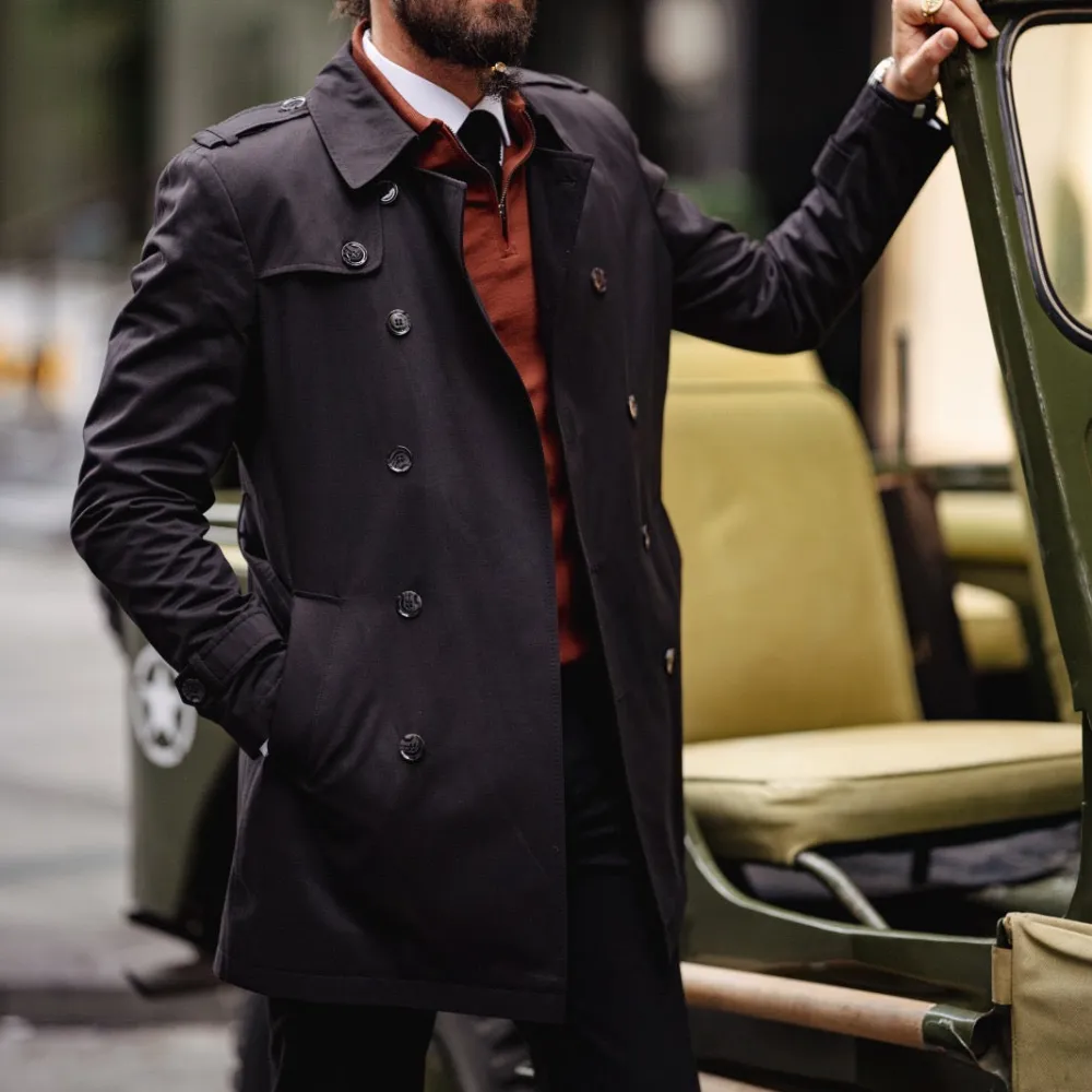 Classic Double Breasted Slim Fit Longline Long Coat