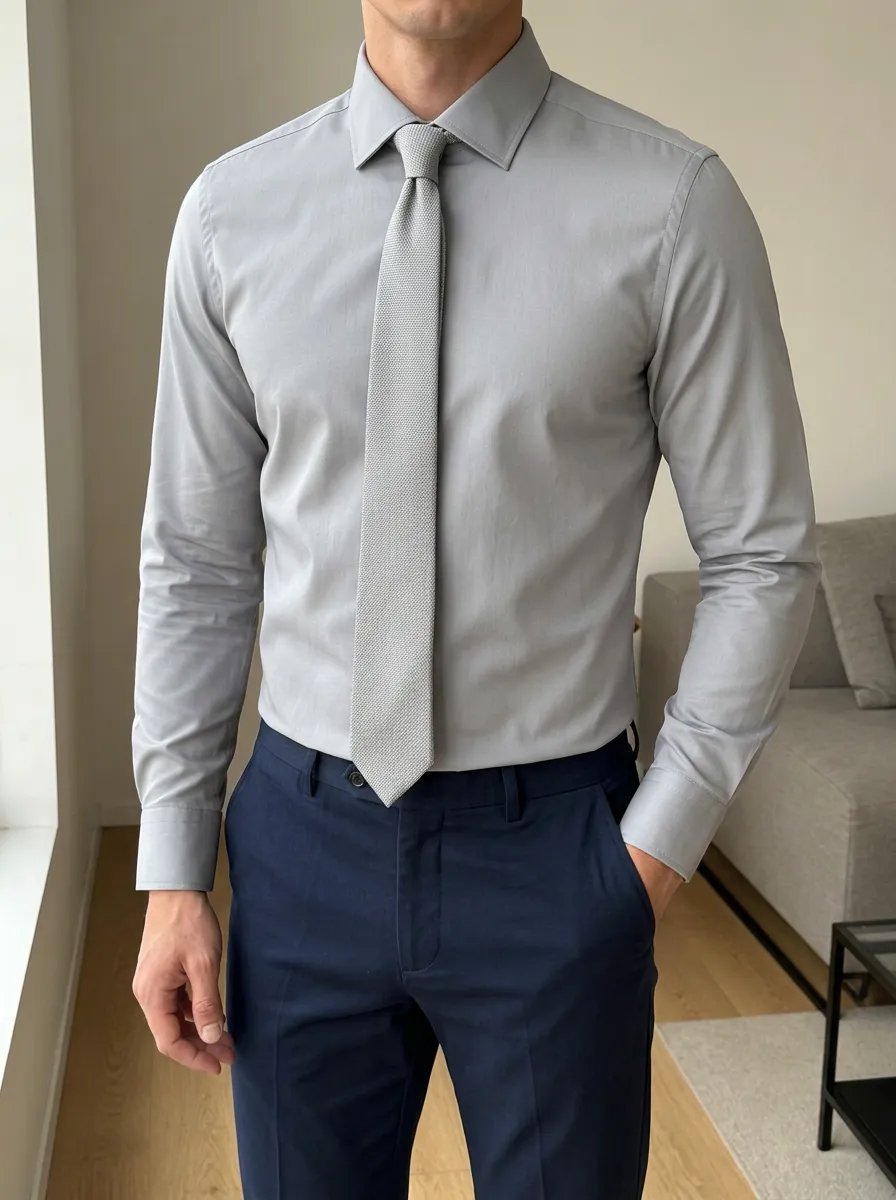 Men's Business Formal Grey Slim Fit Long Sleeve Shirt