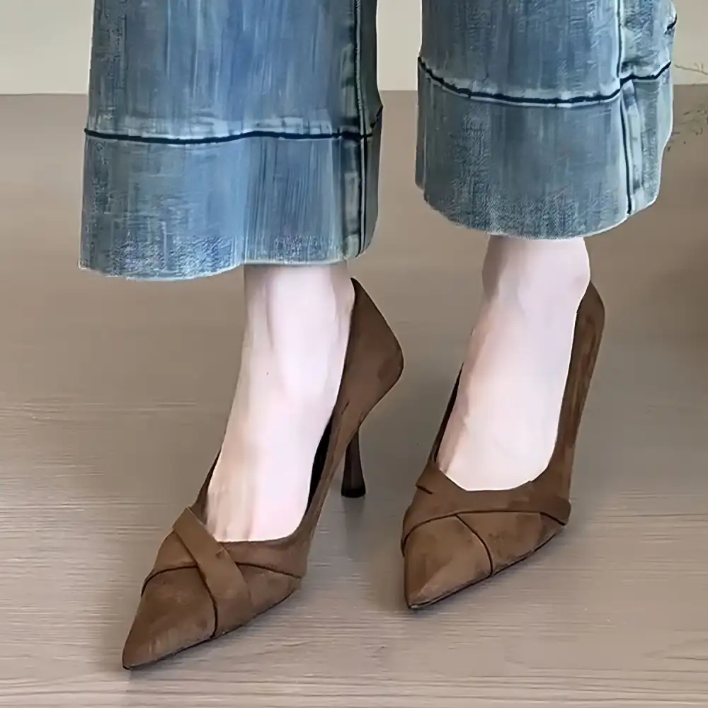 Suede Finish Pointed Toe Heels