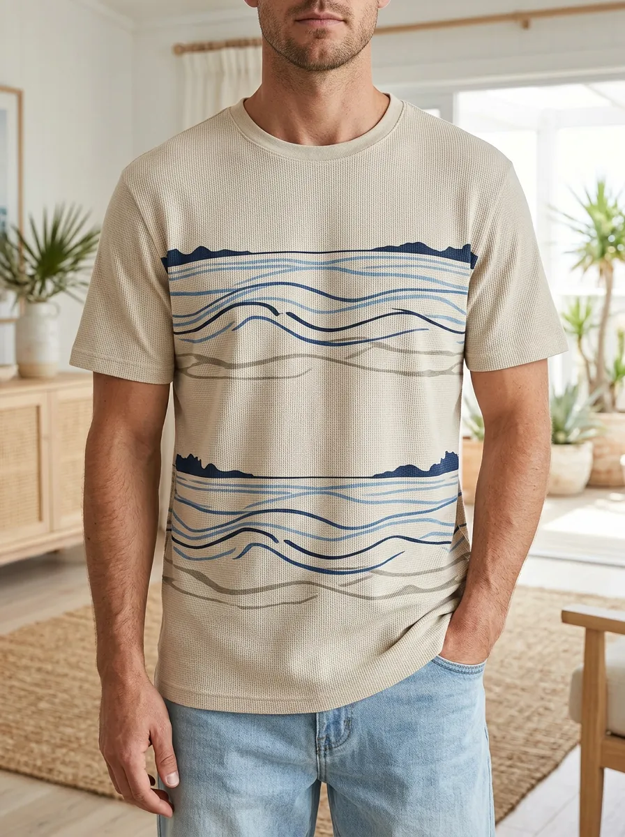 Men's Beach Lover Ocean Wave Landscape Crew Neck T-Shirt