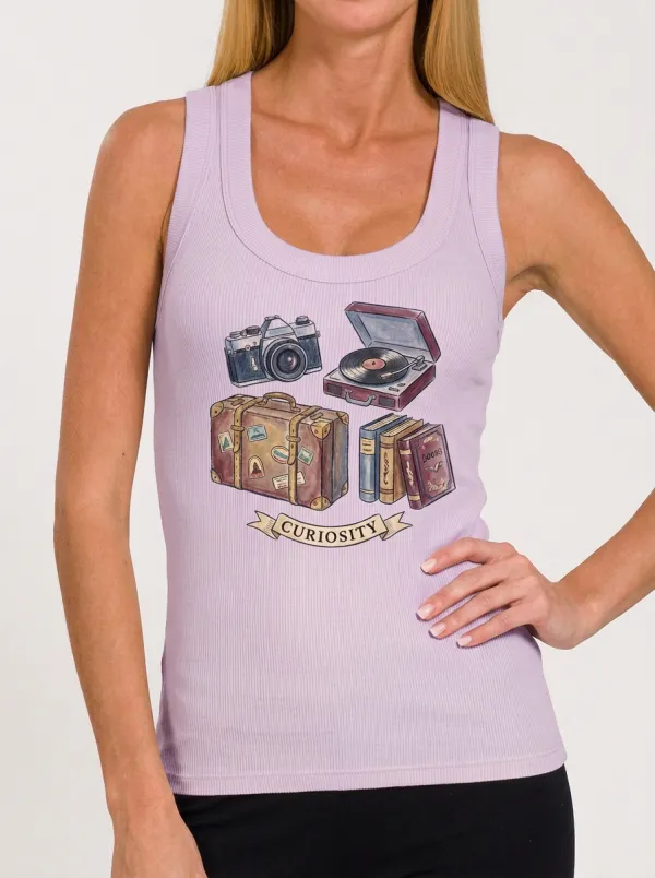 Women's Curiosity Travel Hobby Camera Record Books Graphic Tank Top