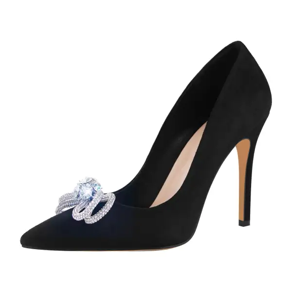 Suede Finish Rhinestone Pointed Toe Stiletto Pumps