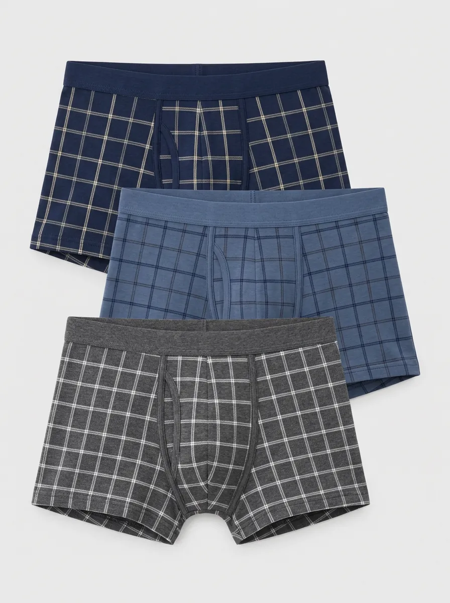 Men's Navy Plaid Knit Boxer Briefs 3-Pack