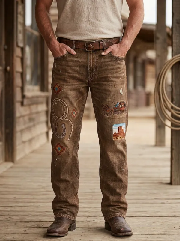 Men's Heritage Inspired Western Cowboy Horse Lasso Jeans