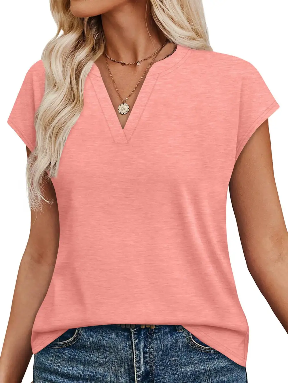 Textured V-Neck Short Sleeve Top
