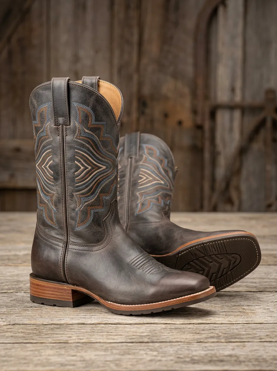 Men's Western Cowboy Embroidered Boots Leather
