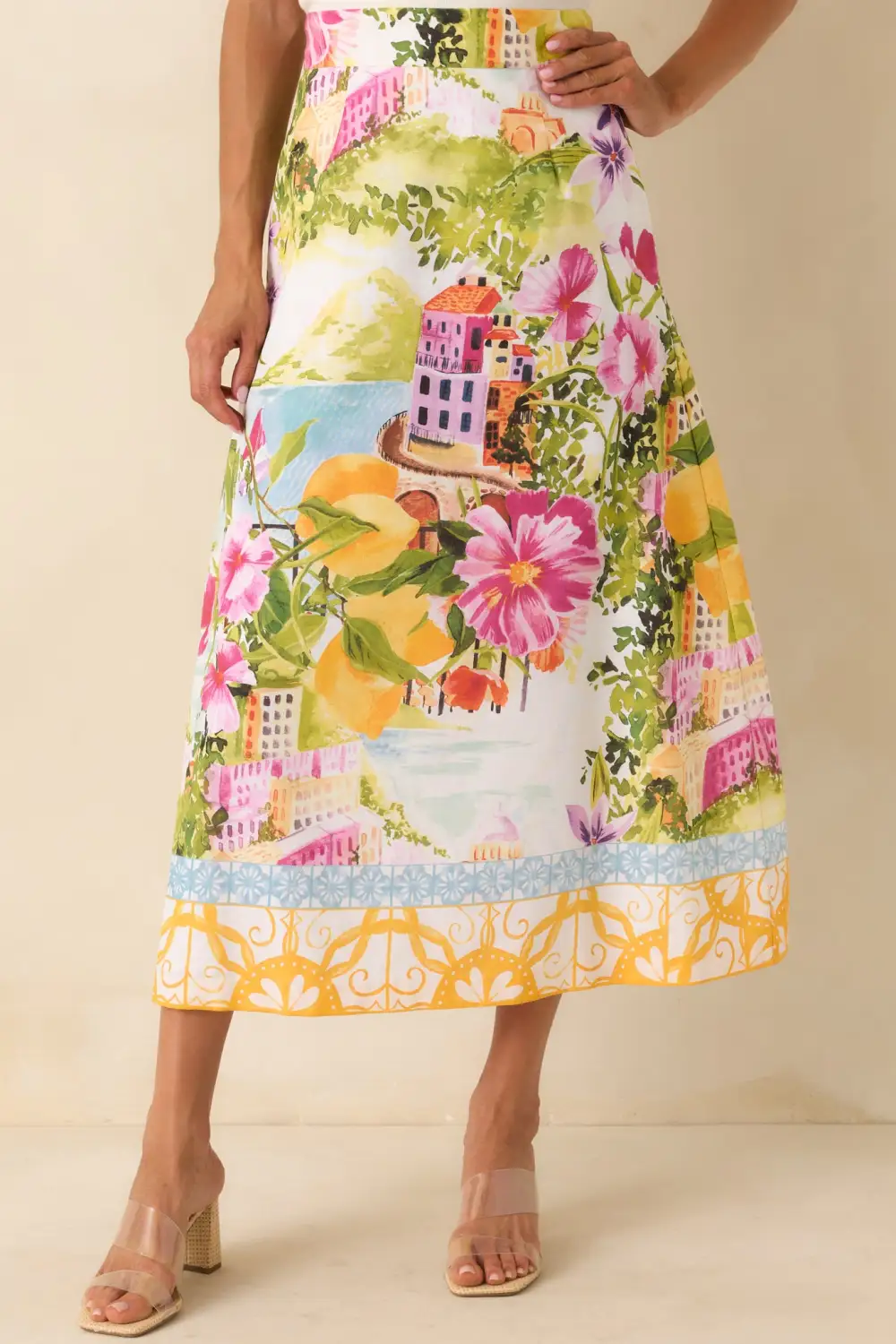 Easygoing Linen Blend Linen Midi Skirt