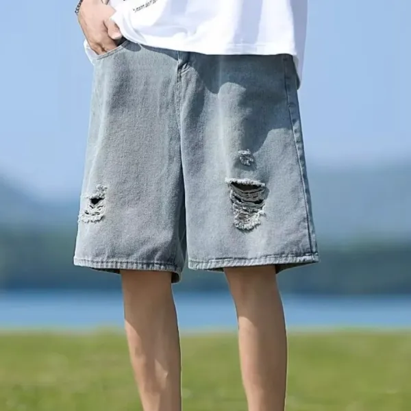 Modern Distressed Loose Fit Washed Denim Shorts