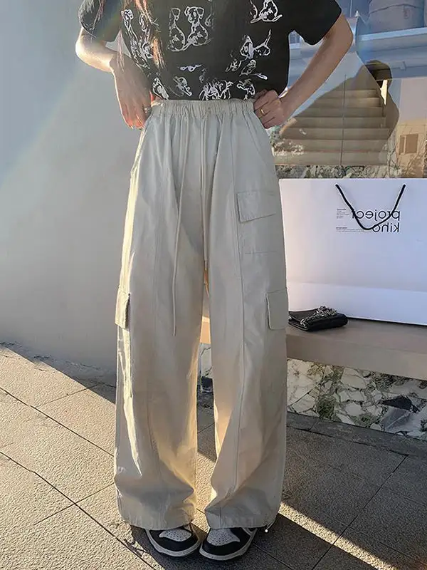 Women's High Waist Loose Fit Drawstring Pocket Pants