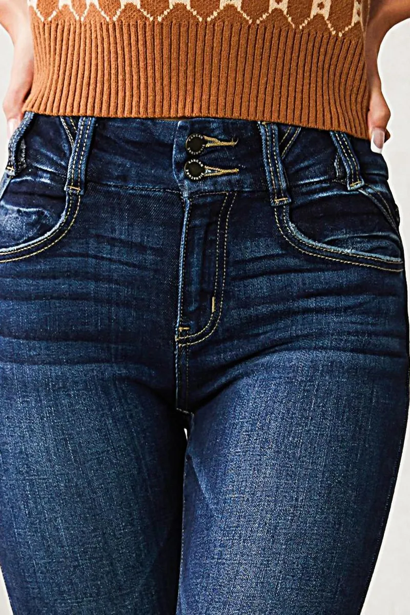 Raw Hem Button Up Skinny Jeans
