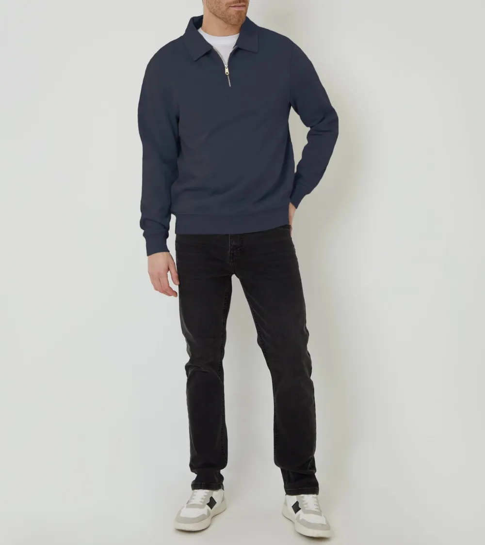 Men's Navy Collared Quarter-Zip Sweatshirt