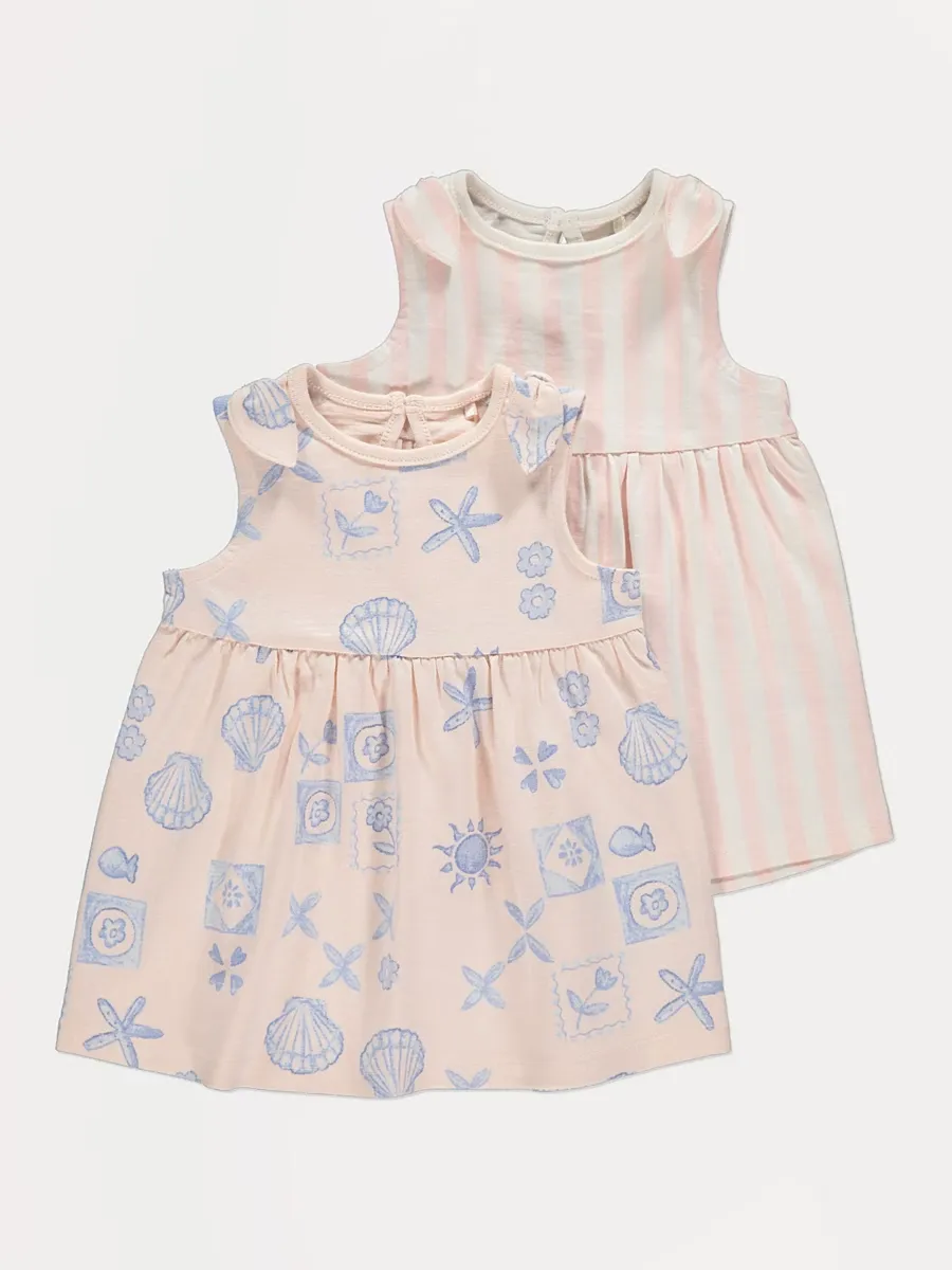 Pink Shell Stripe Jersey Dress 2 Pack