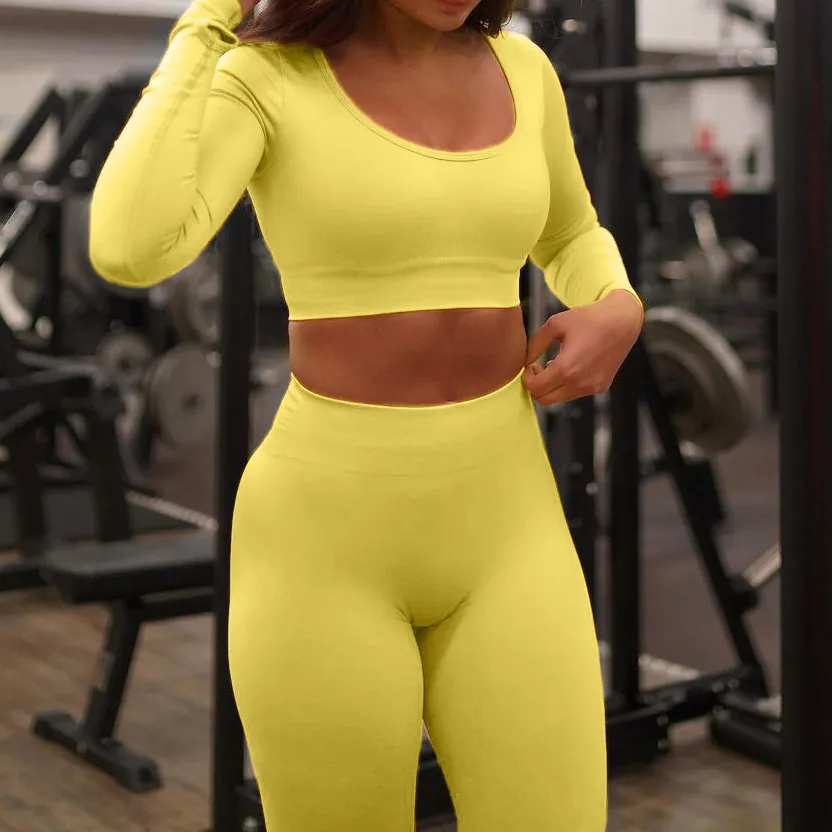 High Waist Running Sports Long Sleeve Leggings Suit