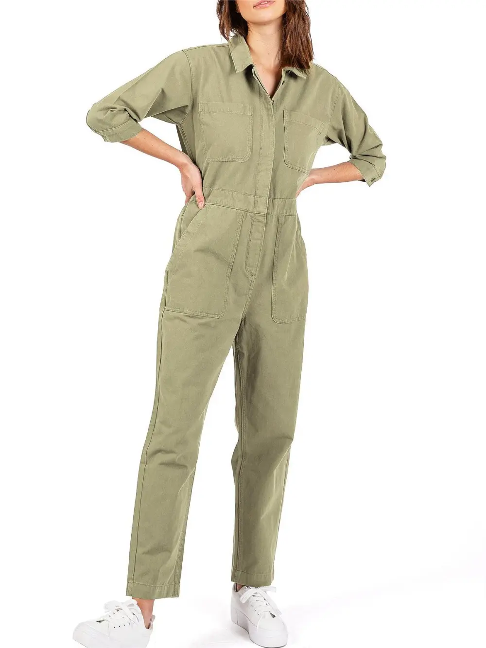 Pocketed Coverall Aviator Jumpsuit