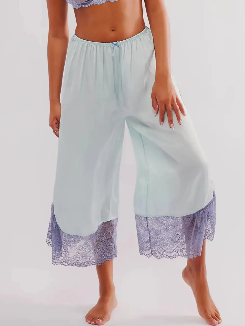 Relaxed Lace Detail Wide Leg Pants