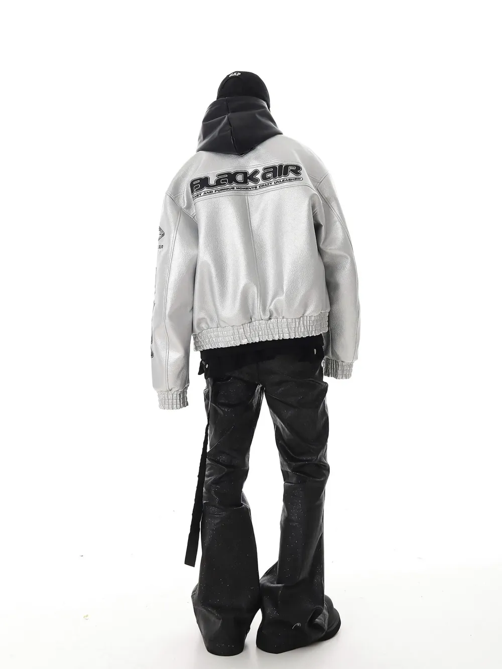 BLACK AIR Racer Cropped Leather Jacket